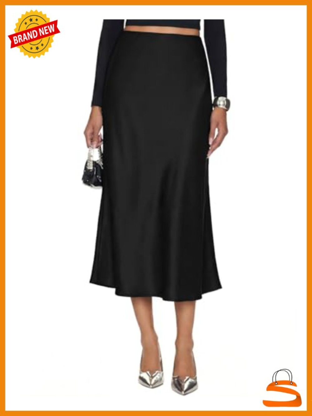 Silk Satin Midi Skirt Elastic High Waisted A-Line Leopard Print Long Skirts for